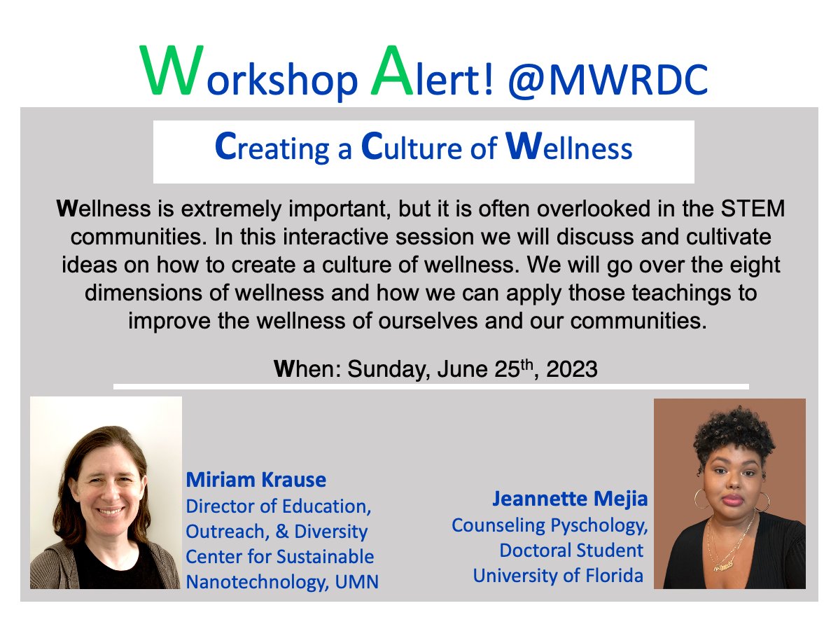 Diversity_Chem's tweet photo. Workshop Alert! Calling for holistic wellness within the STEM communities: Our third workshop on "Creating a Culture of Wellness" will be held on Sunday 25th June, 2023.
Register now! for MWRDC: https://t.co/S87AEFL9Yy
#WellnessisImportant #DEI #mwrdc #Registernow https://t.co/0w1vlzXCLm