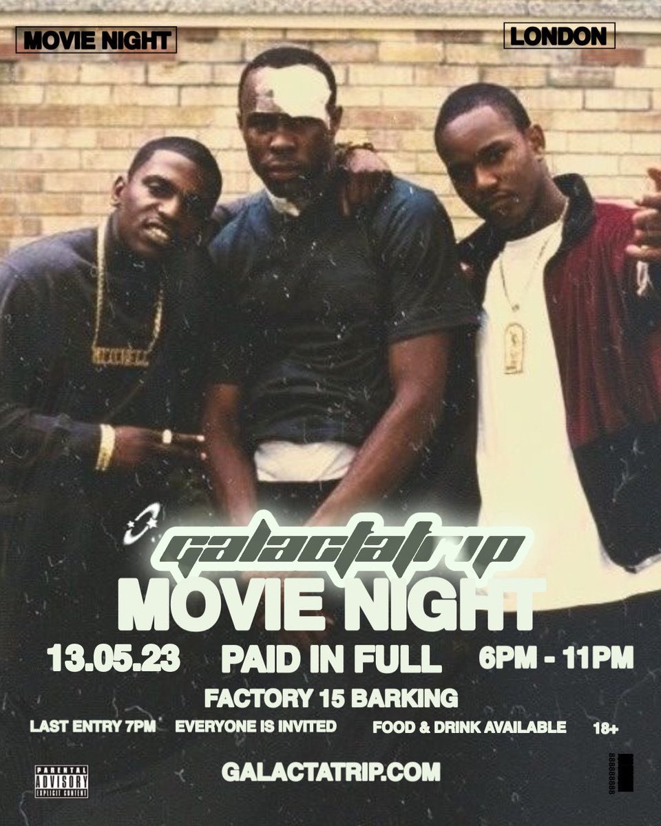 galactamelanin's tweet image. yea ! back again w another movie night screening a hood classic: paid in full ★
tickets - galactatrip.com 🍿🫂

13.05.23 ★ @factory15barking 
6PM - 11PM ★