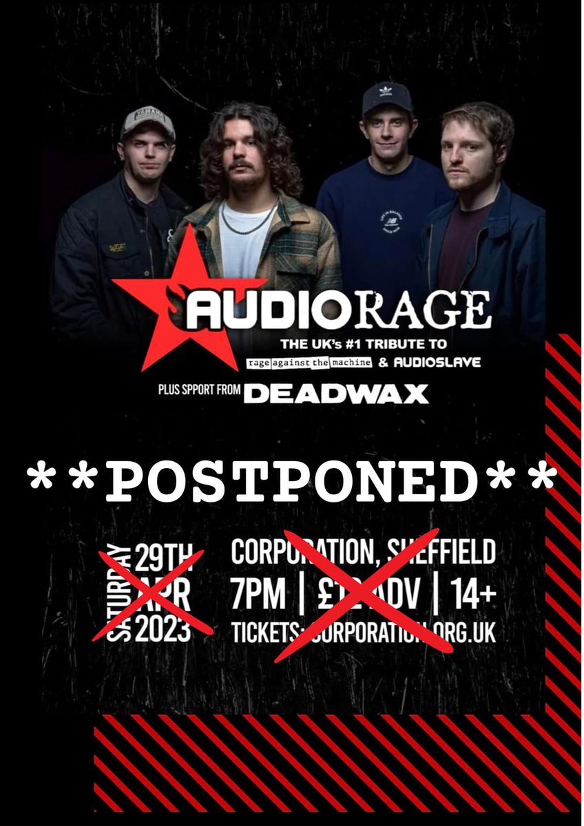 🚨IMPORTANT ANNOUNCEMENT🚨 Gutted to announce that our show on Saturday 29th April in Sheffield with AudioRage has been cancelled due to circumstances out of our control. We’re working on getting the show rescheduled. Ticket holders will be emailed regarding refunds.