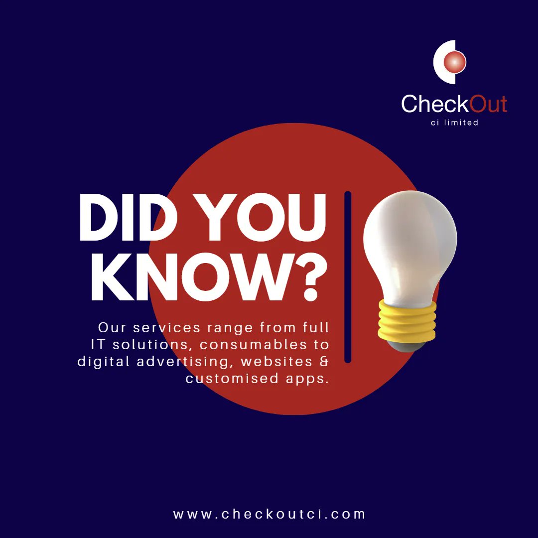 CheckOutCI's tweet image. Let us help take your business to the next level with our cutting-edge technology and personalised approach. Contact us today to learn more about how we can help your business thrive! buff.ly/3LeFngb 

#ITsolutions #EPoS #digitaladvertising #websites #customapps #business