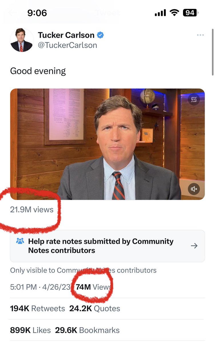 JTHshow's tweet photo. @TuckerCarlson This is a little confusing @elonmusk 

As a UI/UX designer, I’d recommend a less confusing approach to metric indicators. https://t.co/JHhJipS5Ru