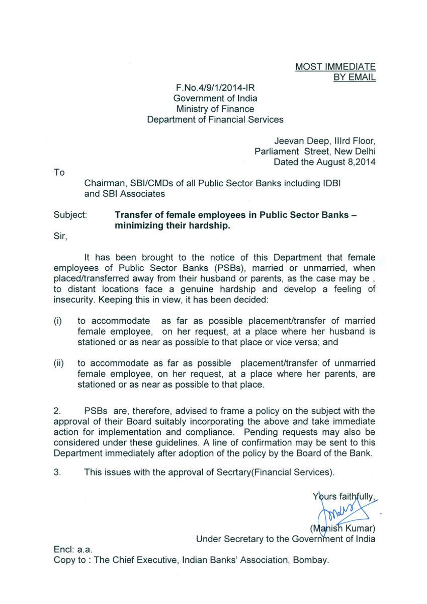 KARUNANIDHYG1's tweet photo. Thousands of lady officers in Union Bank of India are issued orders of transfer from one State to another State under the guise of ‘longer stay’. This is against the guideline issued by DFS dated 8.8.2014 under your instruction.Request urgent interference of Hon'ble @nsitharaman https://t.co/m7jHyw3JQS