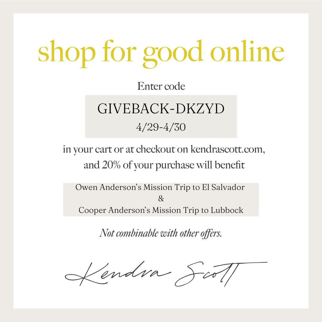nan3971's tweet photo. Our boys are going on mission trips this summer to El Salvador and Lubbock! Please help support them by participating in our Kendra Scott Fundraiser. This is just in time for Mothers Day or just a gift for yourself! https://t.co/Dvjq9x7PFF