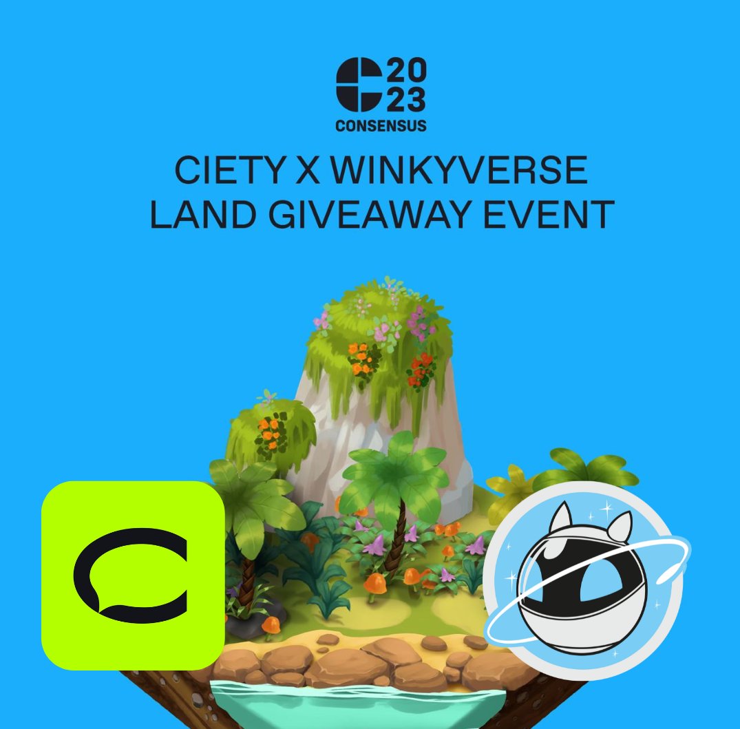 TheWinkyverse_'s tweet photo. 🎁 Winkyverse x Ciety Collab #Giveaway 🎁

To celebrate our collaboration with @ciety_xyz, an innovating all-in-one social platform, we offer you the chance to win one land of The Winkyverse! 🏝

1️⃣ Like + RT this tweet
2️⃣ Follow @TheWinkyverse_  and @ciety_xyz 
3️⃣ Join https://t.co/XsUnjLaJ58 and https://t.co/0YUgRizD3s (for webapp: chrome browser only)

📅 End: May 5 at 5 pm