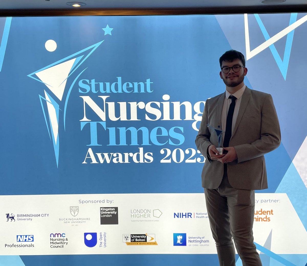 NurseJMorley's tweet photo. Honestly! I am shell shocked! What an amazing honour! I won an award for innovation in practice! I really couldn’t have done it without the support of @TeessideUni @SouthTees @JCUHNeuroSpines @NursingTimes @hilarylloyd13 #studentnurse #WeStNs #StNProject #stn #futurenurse #STNA https://t.co/mYNXLGrh5G