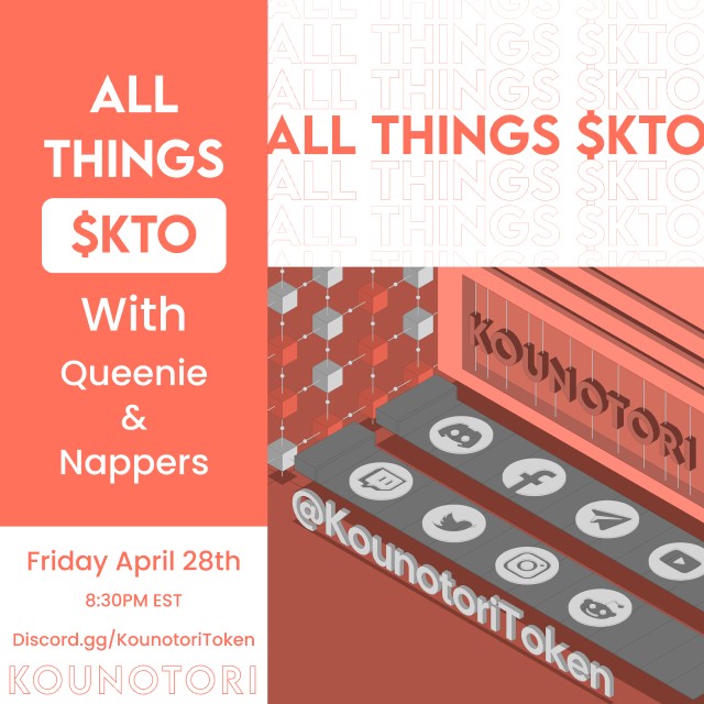 KounotoriToken's tweet photo. Don't forget, All Things #KTO will be tonight on our Discord Stage at 8:30 PM EST/ 12:30 AM UTC!
👇
https://t.co/21Q6XwpAIf https://t.co/eAlBcKAzQx