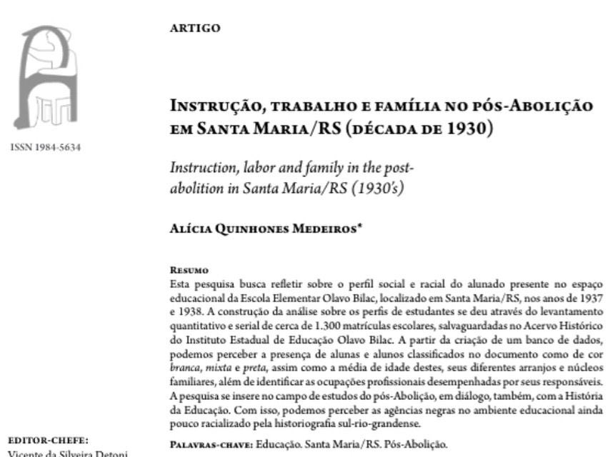 GepaUfsm's tweet photo. O artigo “Instrução, trabalho e família no pós-Abolição em Santa Maria/RS (década de 1930)”, de autoria da gepiana Alícia Quinhones(@alicialik), foi publicado na nova edição da Revista Aedos. 
📚👏🏽 https://t.co/zeqNXxWAzC