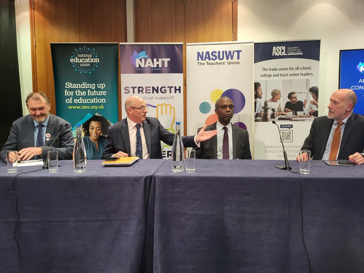 We are announcing today that we will work together with <a href="/NEUnion/">National Education Union</a> <a href="/NAHTnews/">NAHT</a> <a href="/ASCL_UK/">ASCL</a> to coordinate plans for industrial action by teachers &amp; school leaders over pay, workload, funding &amp; working conditions.