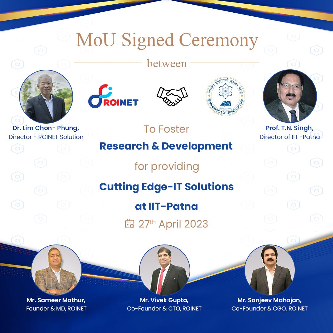 roinetsol's tweet photo. ROINET has signed a Memorandum of Understanding (MoU) with the Indian Institute of Technology- Patna (IIT-P) to collaborate on research and development initiatives in India.
#ROINet #roinetsolution #digitalbanking #bankingsolution #digitalservices #iitpatna #innovation https://t.co/qCYU6K66Xp