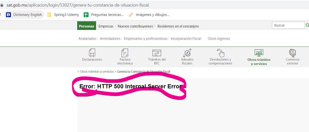 guillmar3's tweet photo. Portal @SATMX esta caído, marca error 500 . https://t.co/iNHVfUrgHw