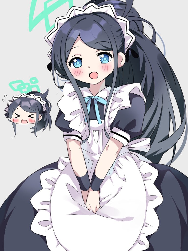 aris (blue archive) maid blue eyes alternate costume apron maid headdress long hair halo  illustration images