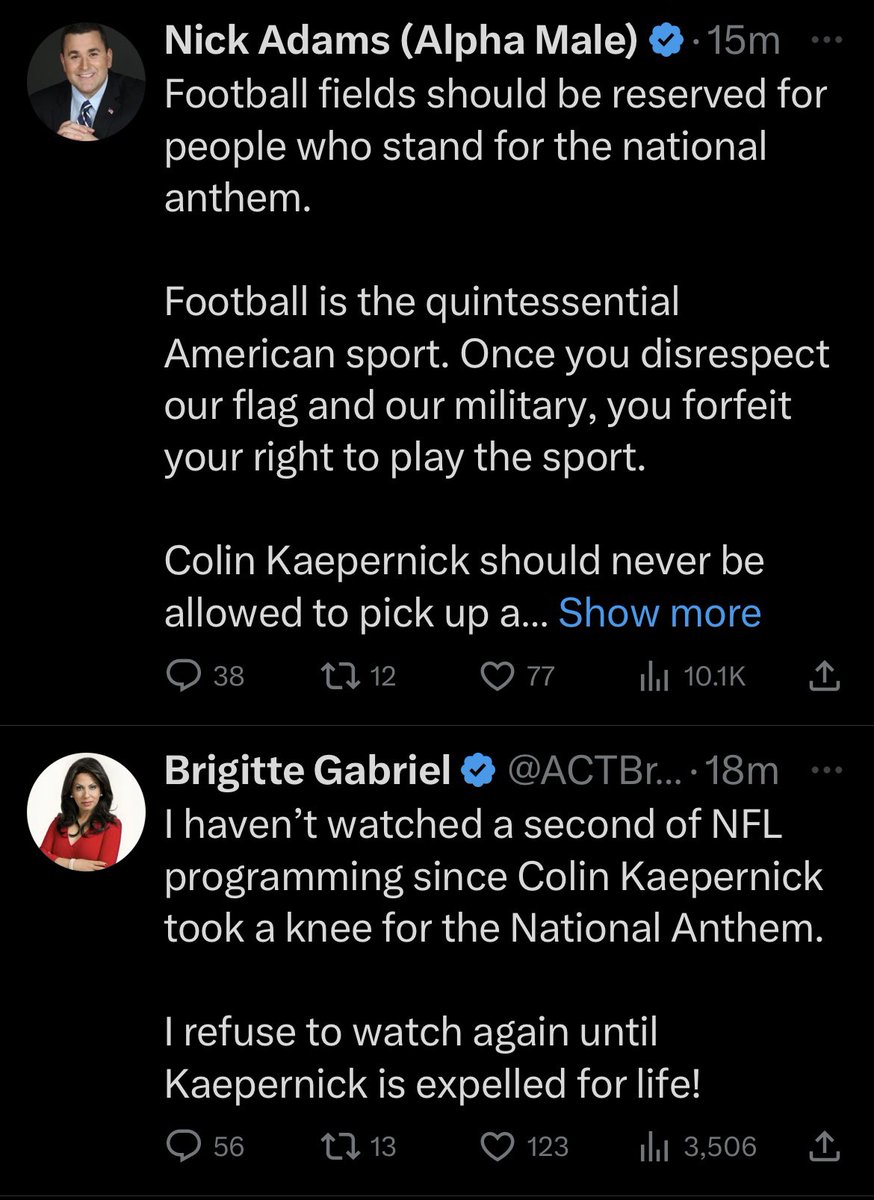 chitownguy1213's tweet image. These 2 IDIOTS do not have 1 brain cell between the two of them! Always copying each other! Their narrative is beyond sad! But then again they’re in a hateful cult! 🤣🤡🐑 #NickAdams #BrigitteGabriel #itsacult