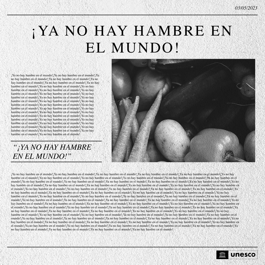 UNESCO_es's tweet photo. Si todo va bien en las noticias, hay algo que va mal en el periodismo.

Sin #LibertadDePrensa, no podremos alcanzar el #HambreCero.

¡Súmate al llamamiento de la @‌UNESCO_es para defender la #LibertadDeExpresión!

https://t.co/nXRrWA4gjm #DíaMundialDeLaLibertadDePrensa https://t.co/BbsSNZZIxS