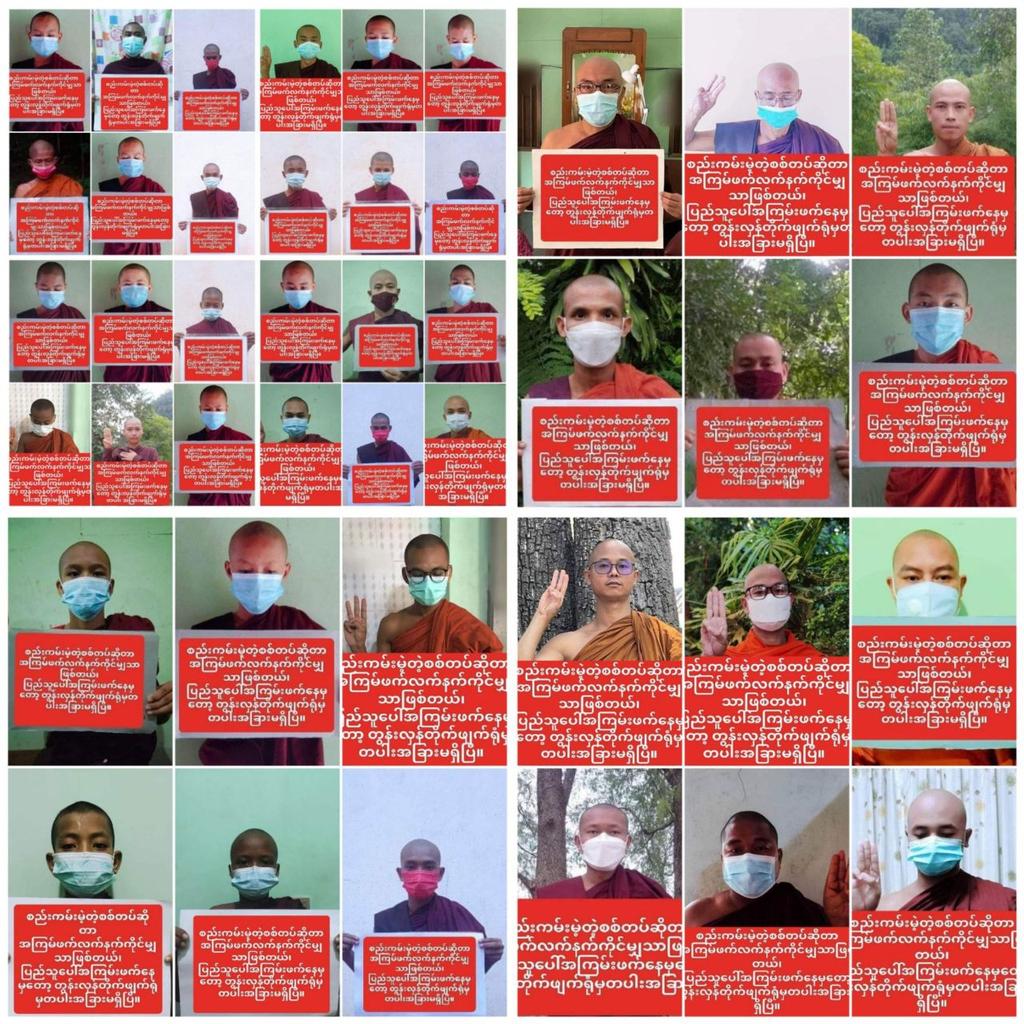 ezl_969's tweet photo. Buddhist Monks in Myanmar sent prayers for the immediate restoration of democracy and for the fallen heroes of Spring Revolution today.  #WarCrimesOfJunta #2023Apr28Coup #WhatsHappeningInMyanmar https://t.co/jo2T3S291R