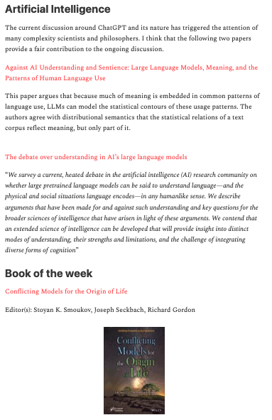 ComuneLab's tweet photo. #ComplexityThoughts n.10 is out!
https://t.co/4LtPASt7fS
From #NetworkScience to #AI, #CollectiveBehavior & #OriginOfLife in this issue.
Not yet subscribed? It's free, check it out: https://t.co/PkpFeucW3E
#ComplexSystems #BioInspiredComputing #NetworkScience #DataScience https://t.co/btahH2G6BG