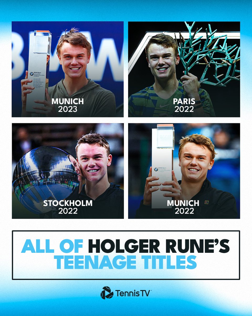 Tennis TV (@tennistv) on Twitter photo Happy 20th Birthday <a href="/holgerrune2003/">Holger Rune</a> 🎂
Four titles as a teenager- how many more will he win? 🏆 Happy 20th Birthday <a href="/holgerrune2003/">Holger Rune</a> 🎂
Four titles as a teenager- how many more will he win? 🏆