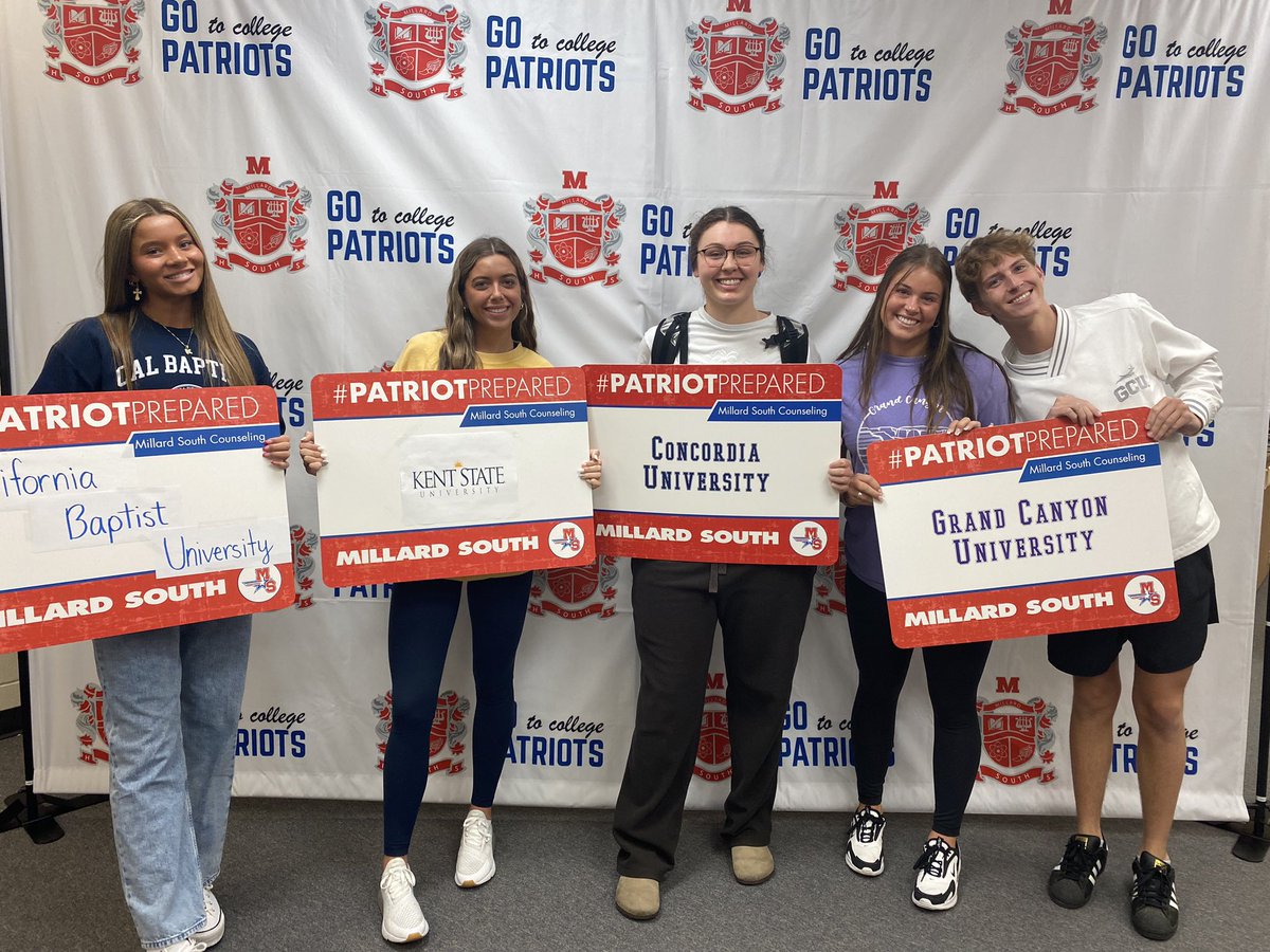 Best of luck, Khloe, Mya, JJ, Taylor, &amp; Bretton! You will be missed! #CollegeDecisionDay #PatriotPrepared <a href="/MSHSactivities/">Millard South Activities</a>