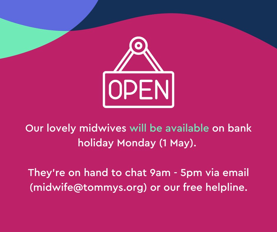 Our social media team are taking a break over the long weekend, so our inbox won't be monitored until Tues. 

However, if you're in need of support or advice, our lovely midwives are available on Bank Holiday Monday, 9am - 5pm. Get in touch with them here: bit.ly/3Lj7T04