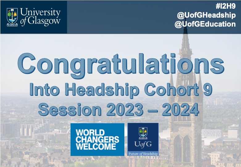 UofGHeadship's tweet photo. Congratulations to all Glasgow school #leaders who have been accepted for Cohort 9 of our @UofGEducation Into #Headship programme. We are delighted at the number of applicants who met our high standards. We look forward to meeting you at the first induction on 22nd May at 1pm ✨ https://t.co/rslldPwCkE