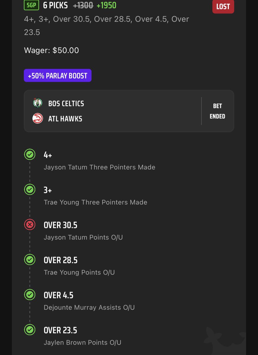 crypjo6's tweet photo. @br_betting Tatum finishing with 30 might be the grossest beat of my life https://t.co/7EwbfviCjM
