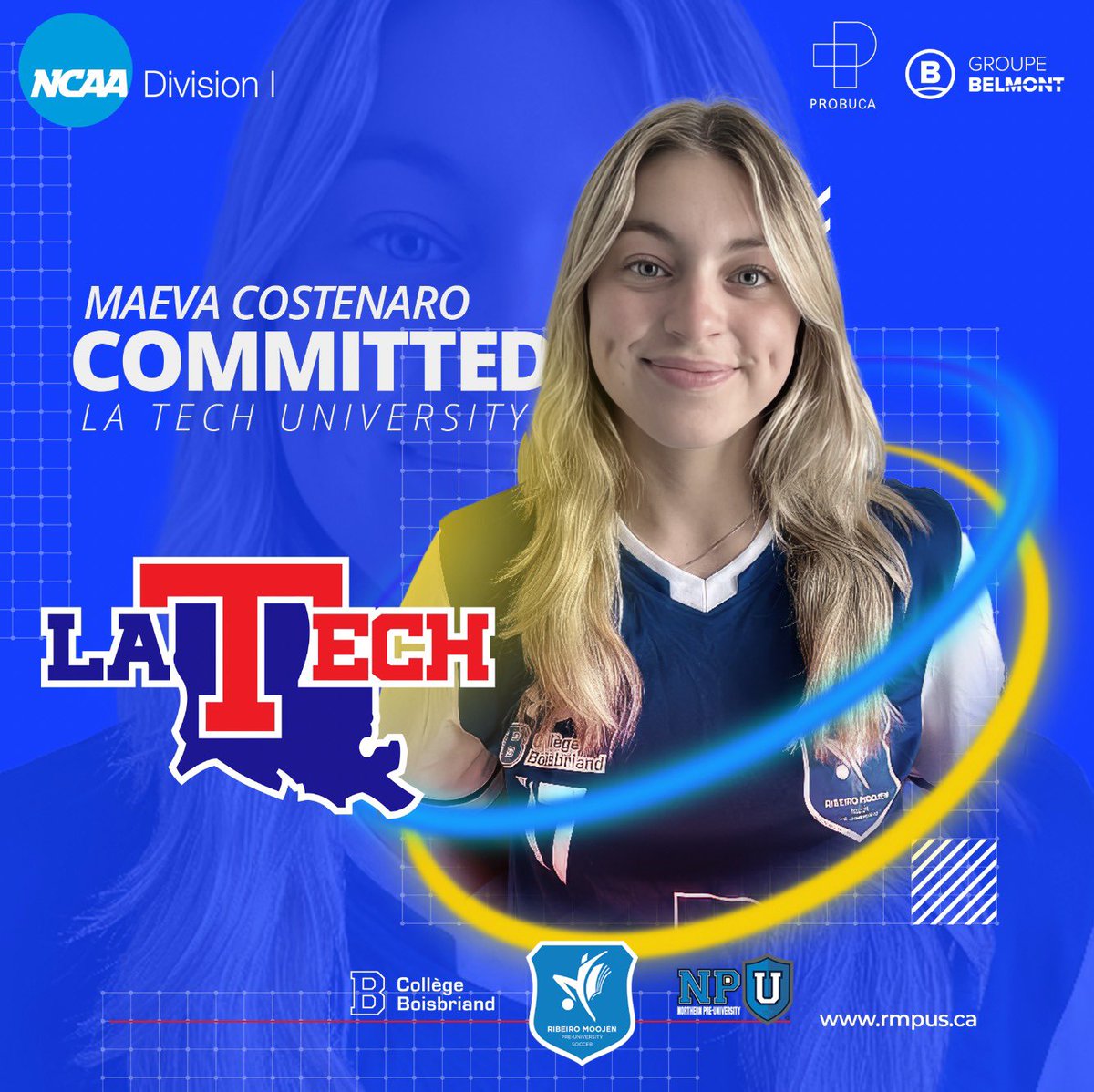 FredMoojen's tweet photo. Congratulations to @RMPUS_Montreal talented midfielder Maeva on her commitment to NCAA 1 LA TECH @LATechSOC
Head coach from LA TECH Steve Voltz scouted Maeva at the @ribeiromoojen winter showcase this past January.
#RMCombine #RMShowcase #RMPUS #RMPUSW https://t.co/1of2DL6koR