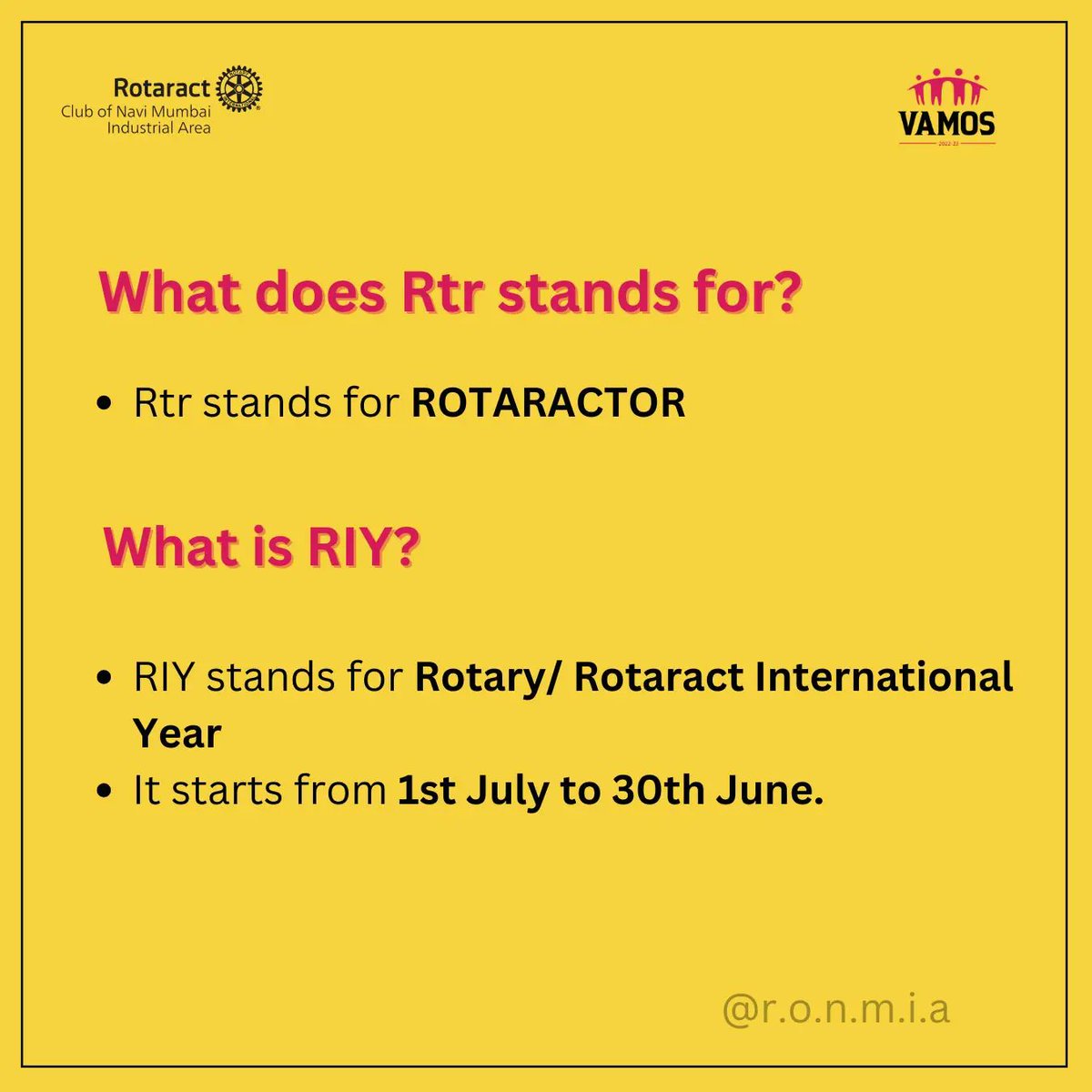 RONMIA_5's tweet photo. Rotaract lexicon!!!!

It is very imp to learn basics of whatever you do...
Here are some basic terminologies and information about Rotaract.✅

You can come to our page anytime incase if you are a newbie and aren't aware about it✨

#featured #explorepage #empowering #rotaract https://t.co/RYo7XR3Vak