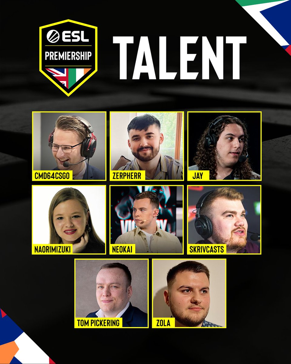 ESL UK (@esluk) on Twitter photo Meet the crew bringing fire on the mic to #ESLPrem 🔥🔥
🎙️ <a href="/Cmd64CSGO/">Charlie Drudge</a>
🎙️ <a href="/Zerpherr/">Jack "Zerpherr" Kelly</a>
🎙️ <a href="/TheEternalJay/">EternalJay</a>
🎙️ <a href="/NaoriMizuki/">Samantha Timms 🇿🇦</a>
🎙️ @Ne0kai
🎙️ @SkrivCasts
🎙️ <a href="/TomPickering/">Tom Pickering</a>
🎙️ @ZolaSMH
See you Monday, 17:45 BST 🫡
📺 twitch.tv/esl_csgo_nc Meet the crew bringing fire on the mic to #ESLPrem 🔥🔥
🎙️ <a href="/Cmd64CSGO/">Charlie Drudge</a>
🎙️ <a href="/Zerpherr/">Jack "Zerpherr" Kelly</a>
🎙️ <a href="/TheEternalJay/">EternalJay</a>
🎙️ <a href="/NaoriMizuki/">Samantha Timms 🇿🇦</a>
🎙️ @Ne0kai
🎙️ @SkrivCasts
🎙️ <a href="/TomPickering/">Tom Pickering</a>
🎙️ @ZolaSMH
See you Monday, 17:45 BST 🫡
📺 twitch.tv/esl_csgo_nc