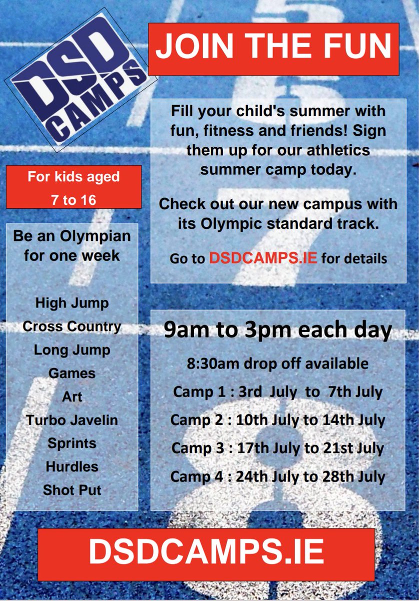 @DSDAC have launched their first athletics summer camp at their campus in #dundrum Places are limited. #southdublin #summercamps #sportscamp #rathfarnham #ballinteer
