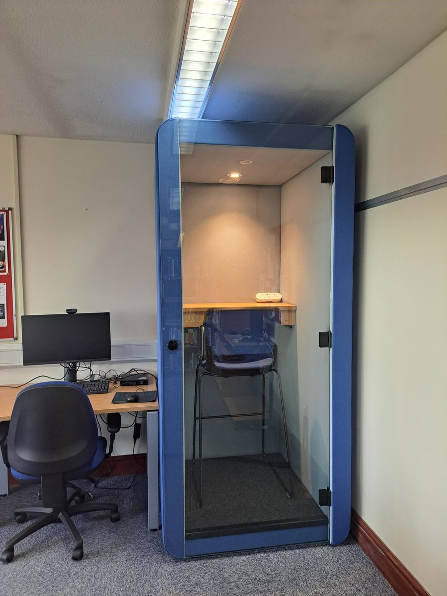 BCHFTLibrary's tweet image. Have you seen our new study pod? This was suggested by our users to allow them to have a quiet space to take quick MS teams calls and to dictate patient notes confidentially without disturbing other library users. #YouSaidWeDid #pod #LibrarySpace
