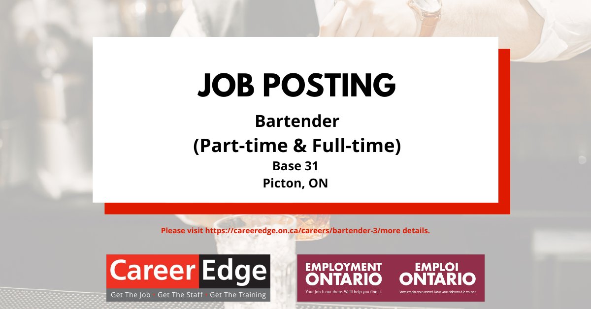 Did you miss the Base 31 Hiring Fair? Don't worry there is still time to apply for these great positions.

Event Support Staff

Visitor Experience Associate

Bartender

careeredge.on.ca/careers/

#CareerEdge #gettheedge #getthestaff #getthetraining #getthejob