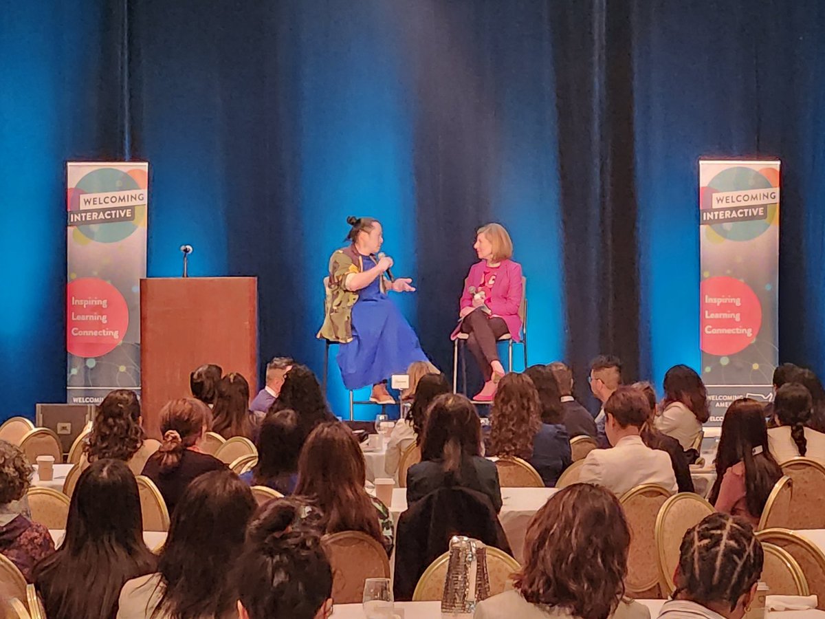 "What is hope?" Heartwarming conversation about the impact, vulnerability, resilience, and symbolism of #LittleAmal - a 10-year-old Syrian refugee puppet. Thrilled she is coming to the US later this year so we can walk with Amal. <a href="/WelcomingUSA/">Welcoming America</a> #Interactive2023