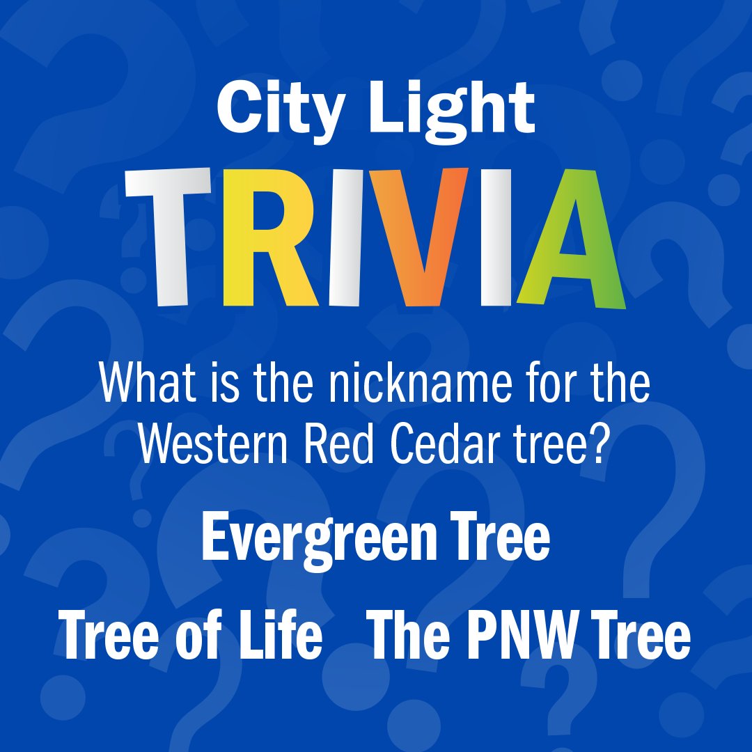 SEACityLight's tweet photo. It's #ArborDay! ๐ฒ Test out your local tree knowledge with this week's #CityLightTrivia:
What is the nickname for the Western Red Cedar tree?
#seattle #trivia https://t.co/ZdfYHobWGQ