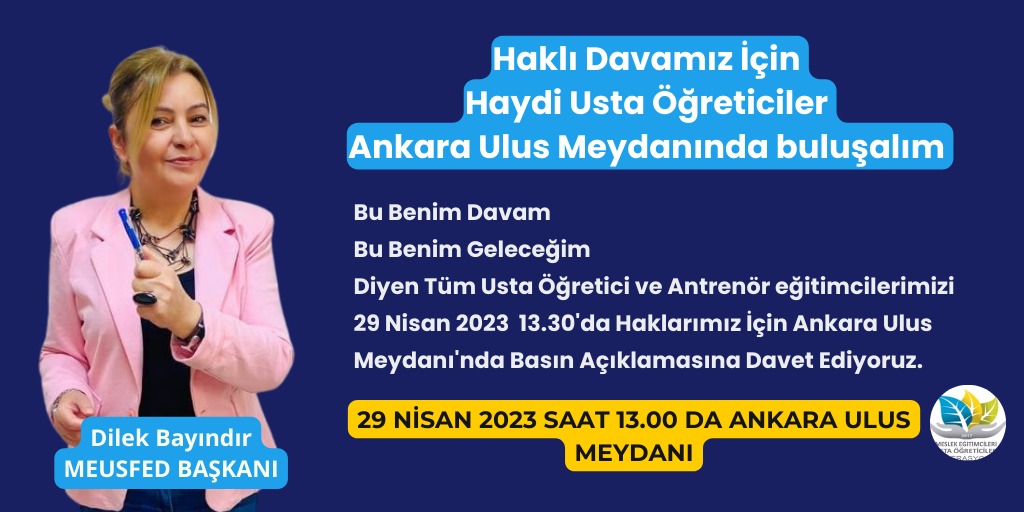 Kıymetli usta öğretici hocalarım
Yarın 
 ✅Kim halinden memnun
 ✅Kim halinden şikayetçi
 ✅Kim davasını sahiplenmiş
✅Kim mücadelesinde istikrarlı 
 göreceğiz 
MEUS-FED BAŞKANI DİLEK BAYINDIR
<a href="/meusfed6/">Ustaöğreticiler Federasyonu</a>