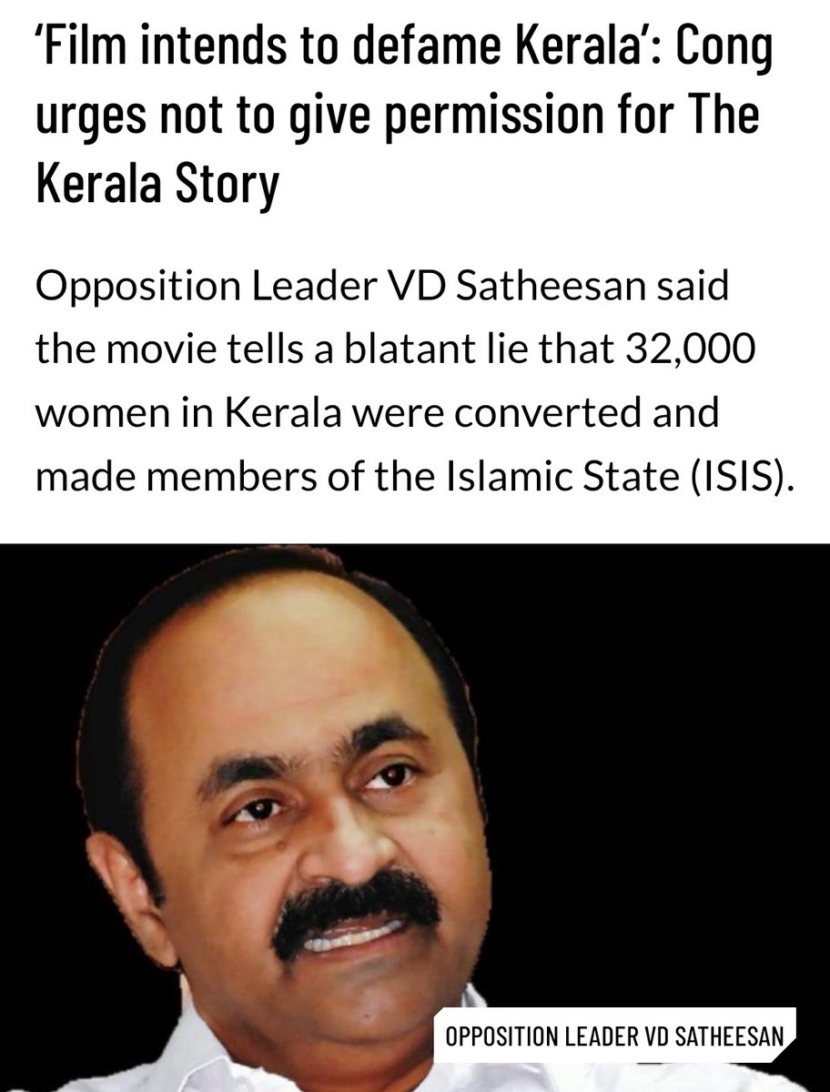 MuslimSpaces's tweet photo. “#TheKeralaStory must not get permission for release! On what basis are they saying 32,000 Kerala women were recruited? Can they tell name of at least one woman? NIA itself has given report to Supreme Court that no such cases were there”: @vdsatheesan, LoP
https://t.co/PiHk3KvUk4 https://t.co/28JlwPz3BX