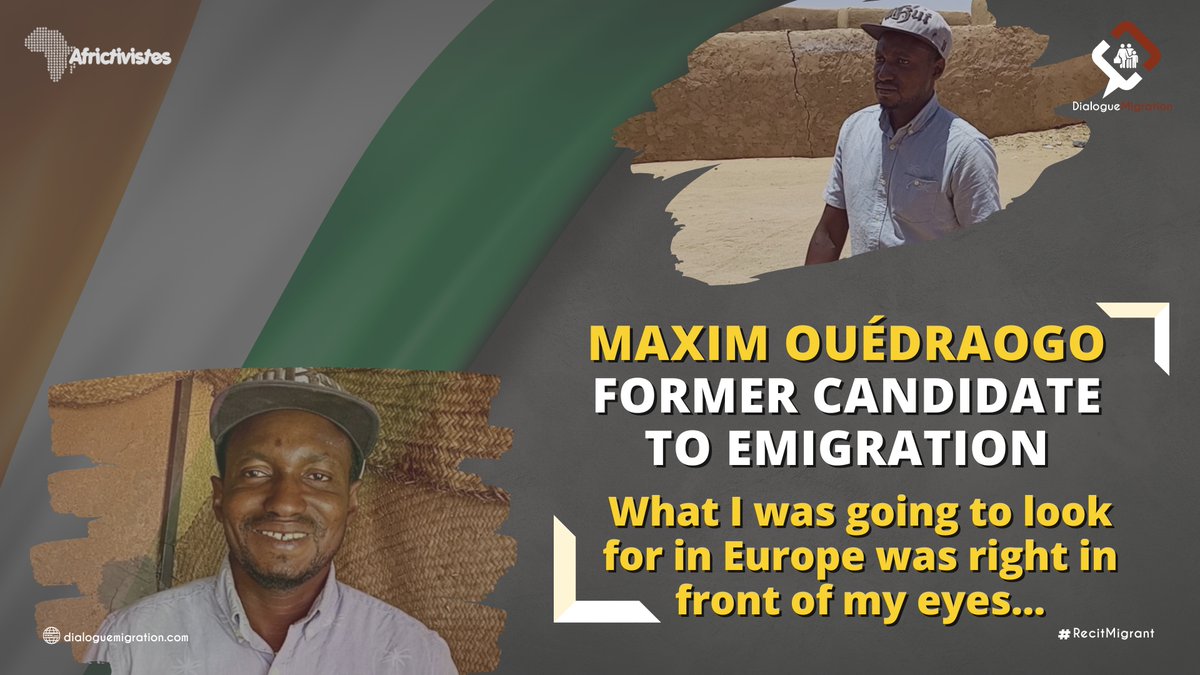 DialMigration's tweet photo. #RecitMigrant
Many Africans often leave their country of origin to try their fortune in Europe🌍
Through this testimony recorded by @Youssouf_Haidar, Maxim Ouédraogo🇨🇮 tells us how the pursuit of a better tomorrow pushed him to the adventure🧳🛫➡️ https://t.co/ezxUCAjIYf https://t.co/RprrX7MHbU