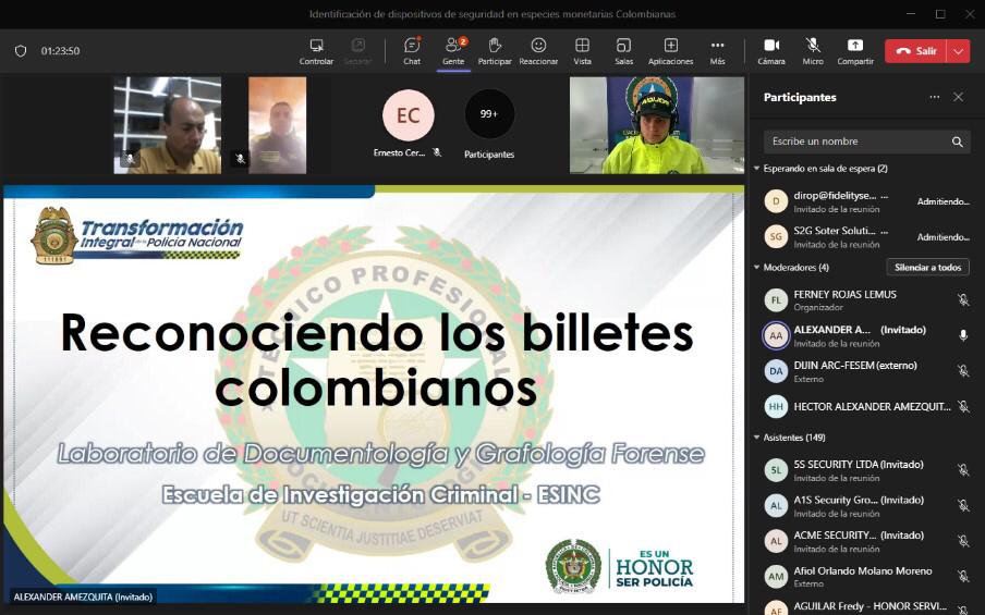 DIJINPolicia's tweet photo. #FrenteDeSeguridadEmpresarial de #Dijin, con el apoyo de la Escuela de Investigación Criminal y @BancoRepublica, realizaron jornada de prevención en Identificación de Dispositivos de Seguridad en Especies Monetarias Colombianas con la participación de 180 empresas vinculadas. https://t.co/3nzZQOyGsY