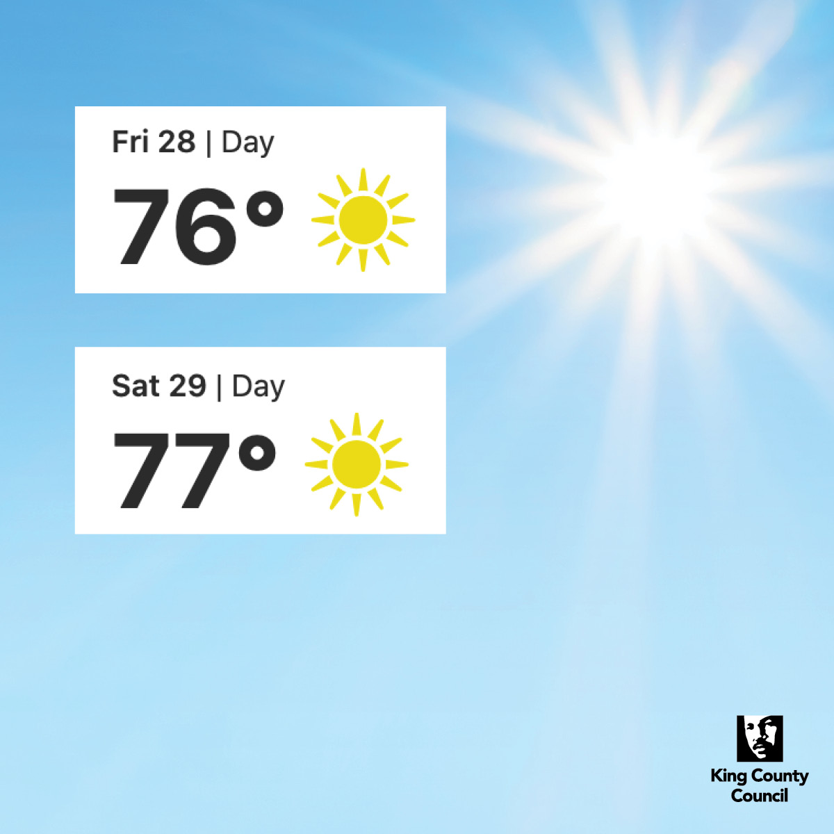 KCCouncil's tweet photo. Looking forward to a couple of beautiful, sunny days! #SeattleSun https://t.co/dyivHTLa2g