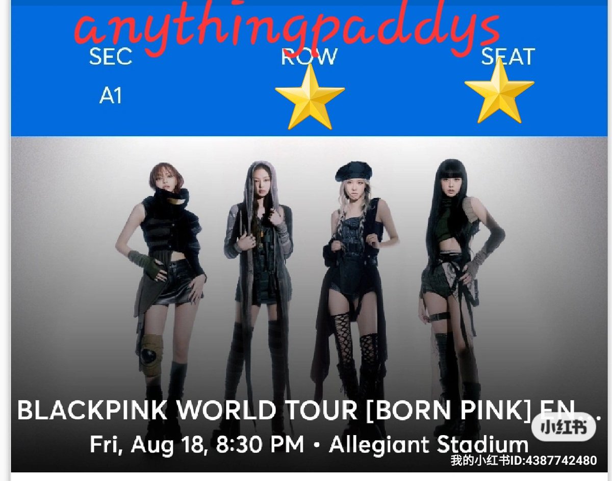 anythingpaddys's tweet photo. WTS 2 Sec A1 tickets 🎟️🎟️ to BLACKPINK Las Vegas Allegiant Stadium 🏟️. See pic for sample view. Cheaper than StubHub  Dm me.
#blackpink #blackpinkencore #blackpinklv #blackpinklasvegas #wtb #wts #blackpinkticket #allegiant  #blackpinkbornpink #BornPink https://t.co/WhRL21fZz8