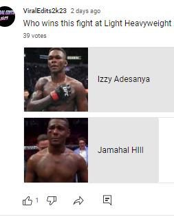 spacefitclothes's tweet photo. Israel Adesanya vs Jamahal Hill! The voters say Izzy. Vote now! #ufc #ufcvegas72 #IsraelAdesanya  https://t.co/GWeF6dYFeT https://t.co/41VQsH645M