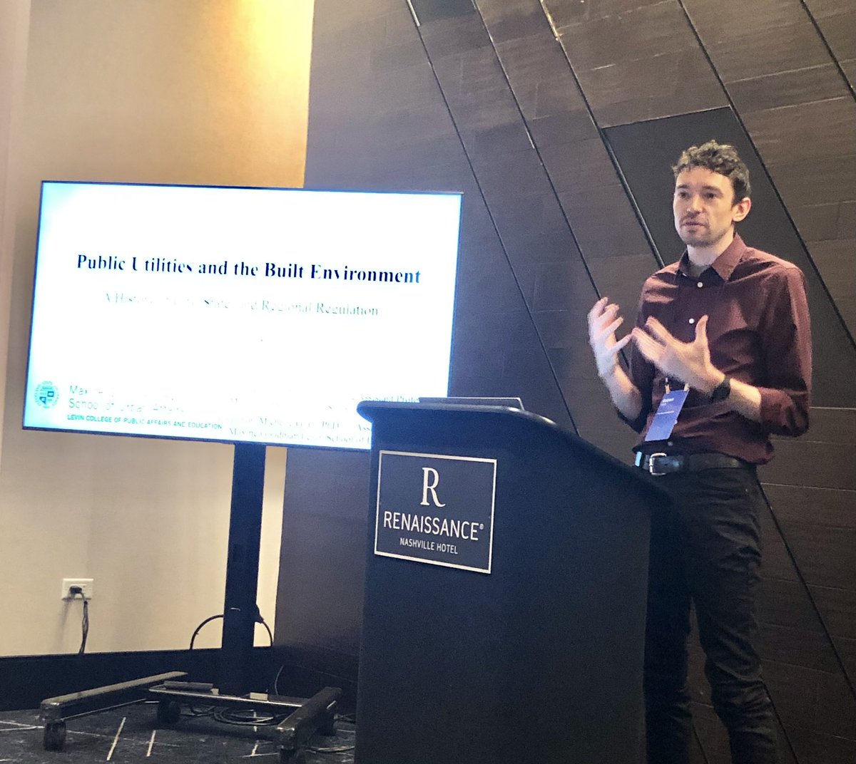 Starting now in 12 South 1, another smartypants faculty member from <a href="/CSU_Urban/">Maxine Goodman Levin School of Urban Affairs</a>, Rob Pfaff, shares collab work with <a href="/GraffMichelle/">Dr. Michelle Graff</a>: Public Utilities and Built Environment Growth: A History of City, State, and Regional Regulation. #UAA2023