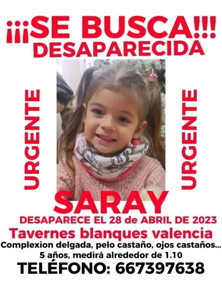 Por favor, ayuda!!!

Se la han llevado del colegio de Tavernes. Al parecer la madre con dos individuos. Le acababan de quitar la custodia a la madre.

Ayuda por favor!!!
Máxima difusión!!!