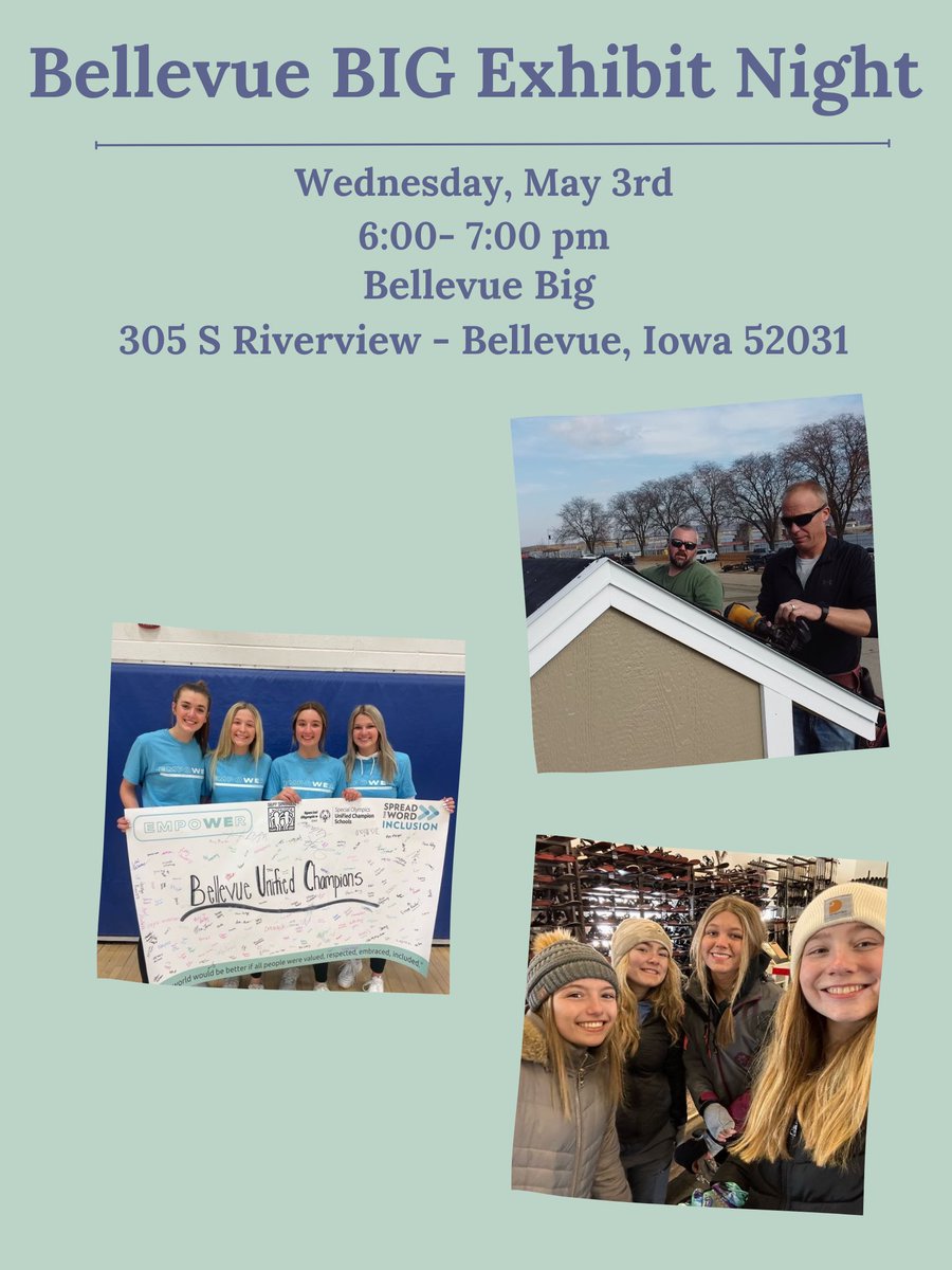 BellevueBIG's tweet photo. Quick reminder we are only a few days away from our annual Exhibit Night! Everyone is welcome to stop by on Wednesday, May 3rd from 6-7 pm. This event will feature all the projects from this past year! https://t.co/W4zV2IVS8X