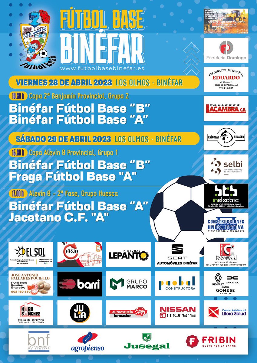 futbolbasebinef's tweet photo. Nueva jornada!

Un nuevo puente y un nuevo fin de semana largo para nuestros equipos💪🏻
La jornada comienza hoy enfrentando a nuestros benjamines en copa y se alargará hasta el lunes cuando el infantil B dispute su jornada número 10 en la copa, https://t.co/bjUrtUik5m