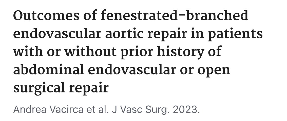 Congrats Andrea. Fresh @JVascSurg #fbevar failed #evar. Low mortality. Effective but one major negative: more type 2 endoleak and higher rates of sac enlargement!