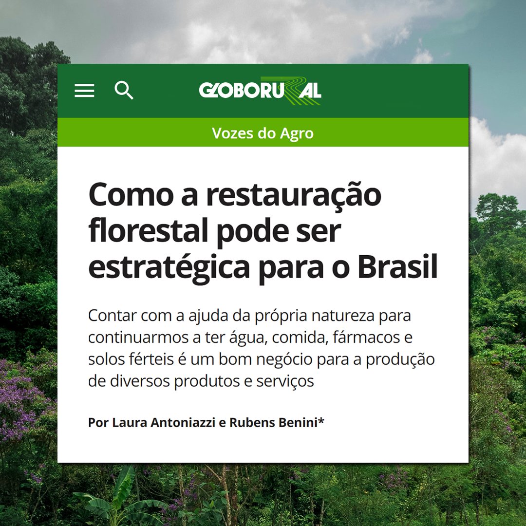 Como a restauração florestal pode gerar emprego e renda no Brasil? Descubra no artigo publicado no <a href="/Globo_Rural/">Globo Rural</a> de Laura Antoniazzi (<a href="/Agroicone/">Agroicone</a>), e Rubens Benini (<a href="/nature_org/">The Nature Conservancy</a>). Ambos são colideres da força-tarefa de Restauração da <a href="/coalizao_brasil/">Coalizão Brasil Clima, Florestas e Agricultura</a>: bit.ly/3NnkzFZ