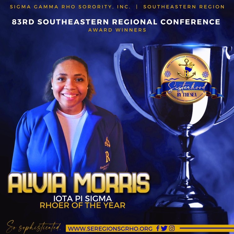 SRhoers's tweet photo. Congratulations are in order for Rhoer Alivia Morris for winning Rhoer of the Year at the recent 83rd Southeastern Regional Conference! Great job Rhoer Morris!

#SER83 #SisterhoodByTheSea #SophisticatedSER https://t.co/HR66FYBLzw