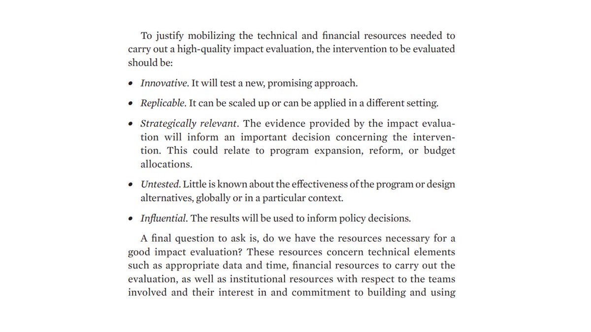 Should I invest in an impact evaluation of this program? 5 factors from <a href="/Paul_Gertler/">Paul Gertler</a> et al. worldbank.org/en/programs/si…