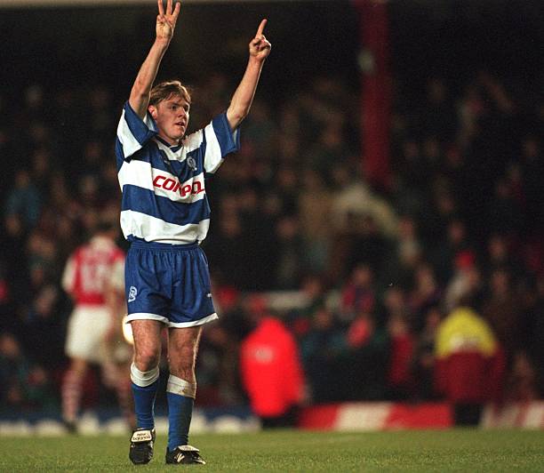 BushmanQPR's tweet photo. 1994: #QPR Bradley Allen letting everyone know the final score at Highbury. https://t.co/1iJhRxBc30