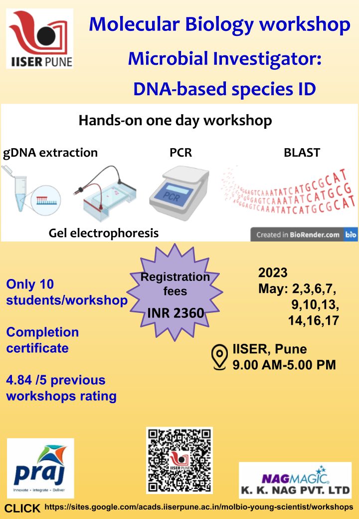 SutirthDey's tweet photo. Registrations open for Hands On Mol Bio Workshops at IISER Pune. These two workshops are aimed mainly at school (IX-XII) and FY/SY college students.
For application and more details:
https://t.co/hXCzAAc9Ak

Kindly consider spreading the word. https://t.co/mFG5BbK9Ei