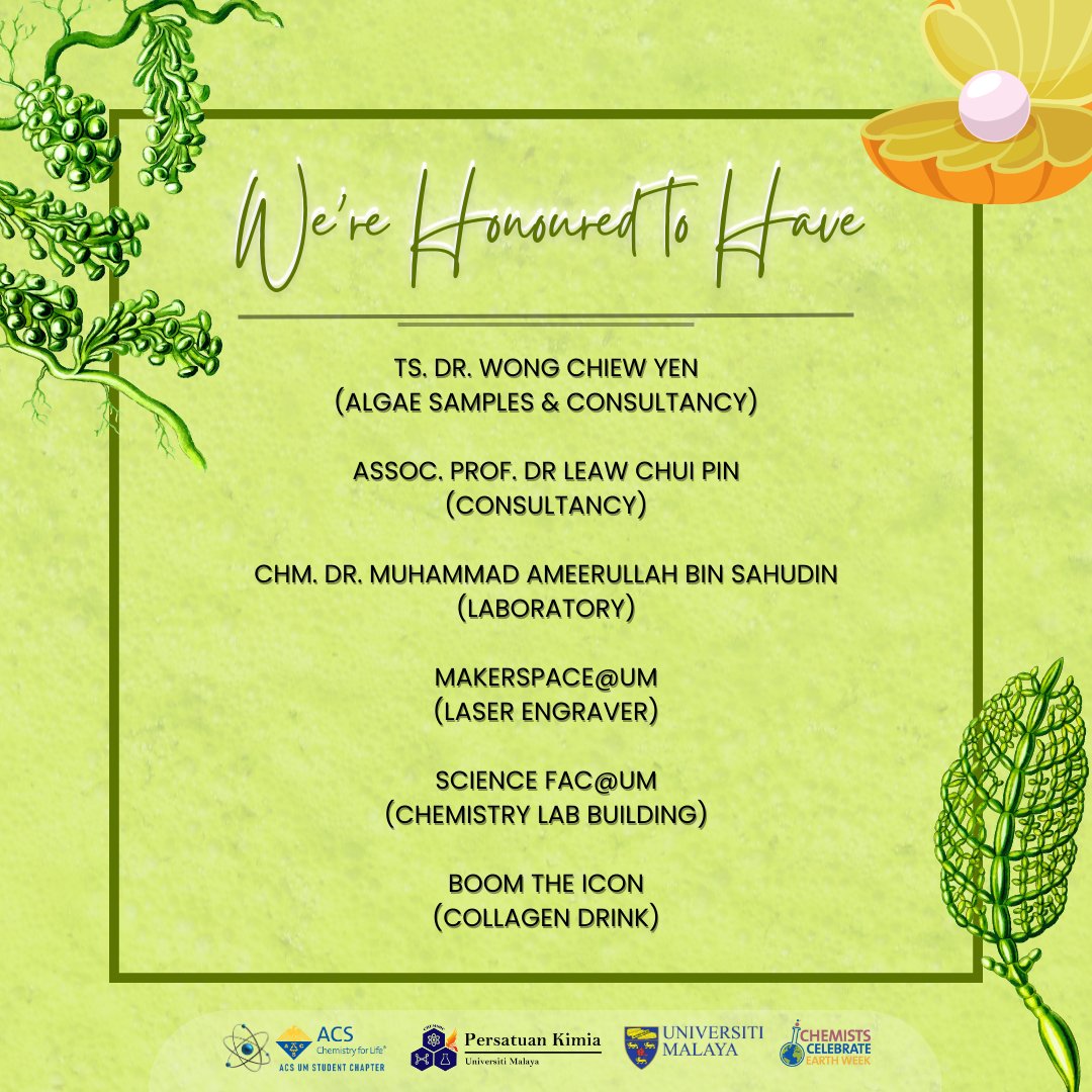 um_acs's tweet photo. "Algae in the Wonderland'' is now rescheduled to May 12th, 2023 (Friday) with our new sponsors and support!

Event's Details:
Time: 11.00 a.m. to 1.00 p.m.
Venue: Student Lounge, Level 1, Bangunan Makmal Kimia, Universiti Malaya
Registration Link: https://t.co/Ukhiiw8nBU https://t.co/MWwDCQAhoG